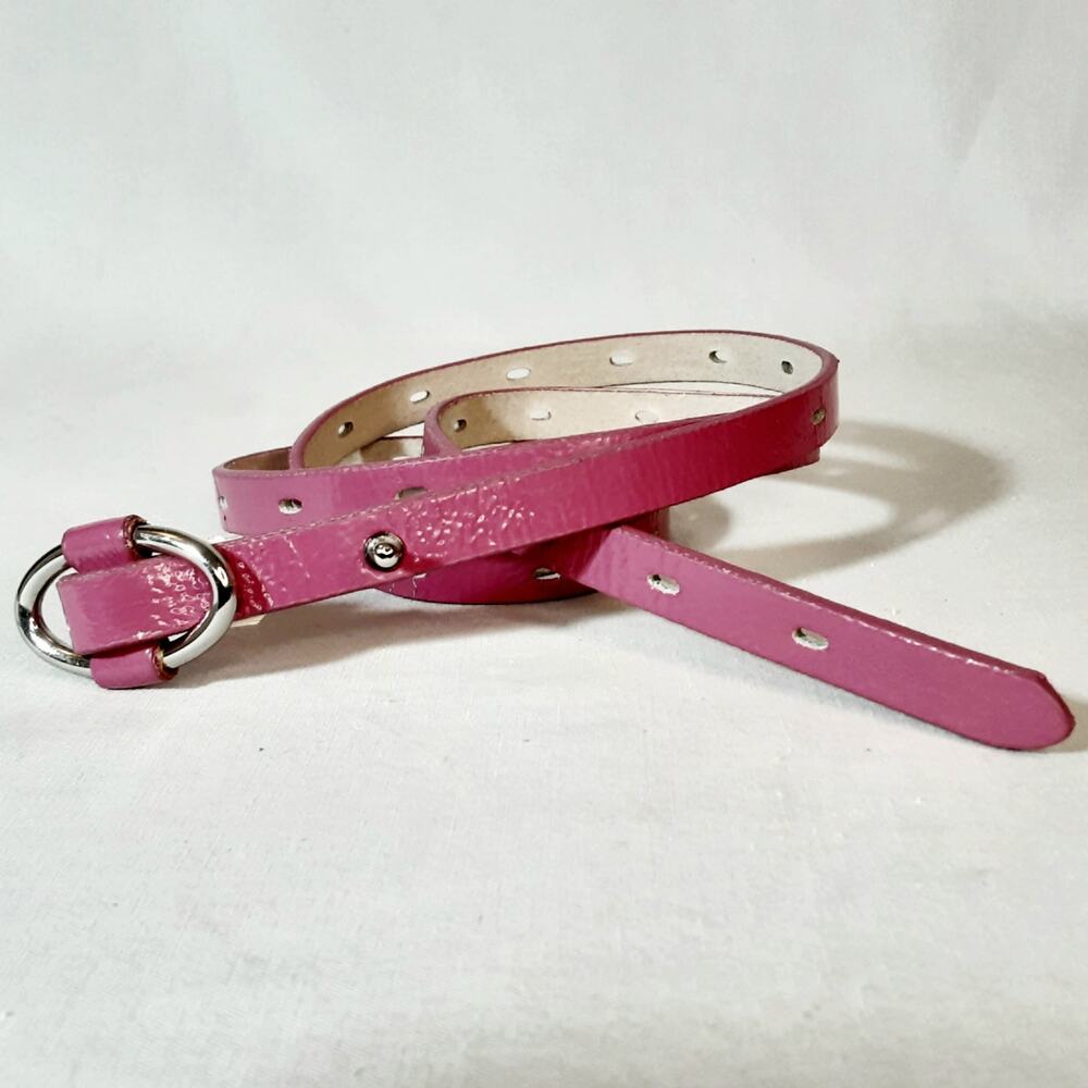 💎Womens Deep Pink Textured Faux Patent Leather Skinny Belt Size Large